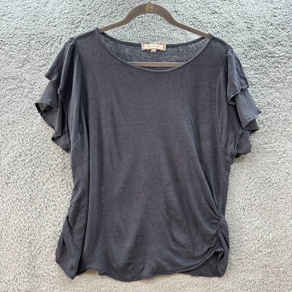 Anthropologie Eri + Ali Gray Top XL Gathered‎ on Sides Layered Sleeves Romantic - Picture 1 of 10